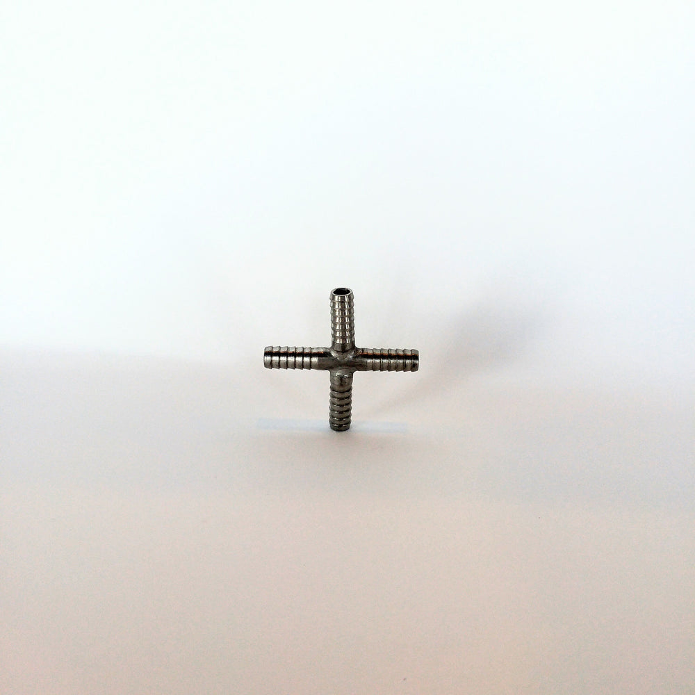 1/4" Barbed Cross, Stainless Steel