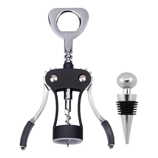 Winged Corkscrew with Stopper, Deluxe, Chrome